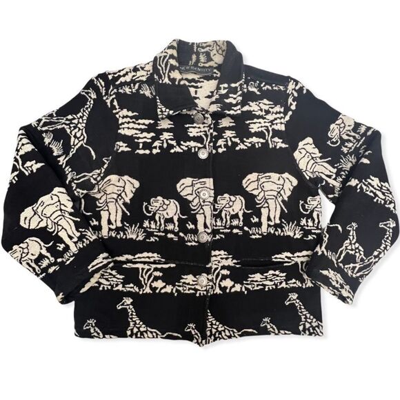 Vintage New Identity Elephant & Giraffe Safari Print Tapestry Jacket - Picture 1 of 13